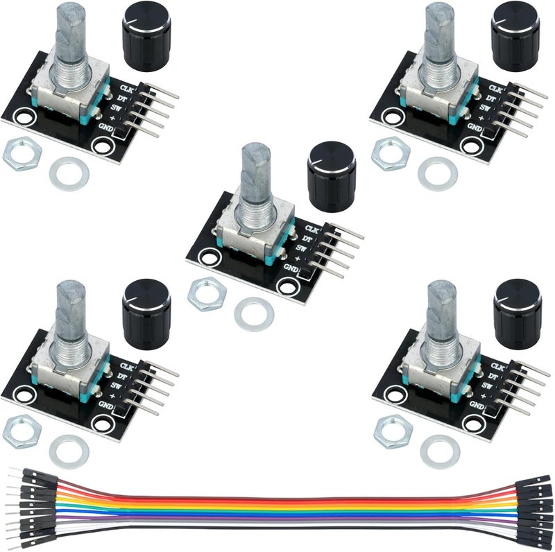 MTDELE 5Pcs 360 Degree Rotary Encoder Module Compatible with for Arduino Audio Electric Fan Light Control etc with Black Knobs Cap KY-040 - Image 1